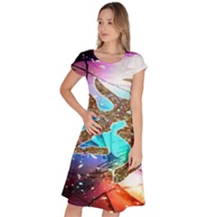 Browning Deer Glitter Galaxy Classic Short Sleeve Dress by artworkshop