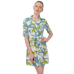 Birds Silhouette Motif Random Pattern Belted Shirt Dress by dflcprintsclothing