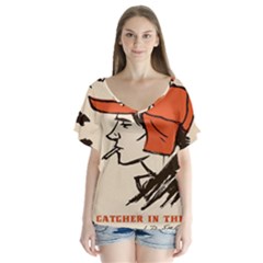 Catcher In The Rye V-neck Flutter Sleeve Top by artworkshop