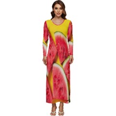 Watermelon Long Sleeve Velour Longline Maxi Dress by artworkshop