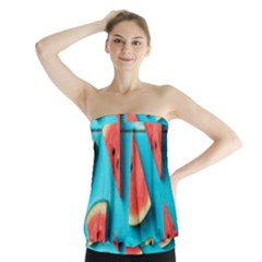 Watermelon Blue Background Strapless Top by artworkshop