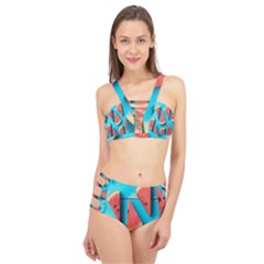 Watermelon Blue Background Cage Up Bikini Set by artworkshop