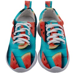 Watermelon Blue Background Kids Athletic Shoes by artworkshop