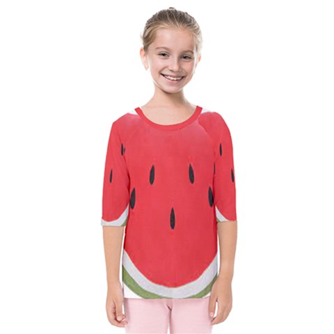 Watermelon Pillow Fluffy Kids  Quarter Sleeve Raglan Tee by artworkshop