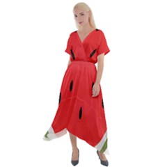 Watermelon Pillow Fluffy Cross Front Sharkbite Hem Maxi Dress by artworkshop