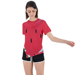 Watermelon Pillow Fluffy Asymmetrical Short Sleeve Sports Tee by artworkshop