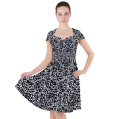 Dark Black And White Floral Pattern Cap Sleeve Midi Dress by dflcprintsclothing