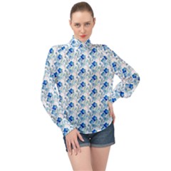 Flowers Pattern High Neck Long Sleeve Chiffon Top by Sparkle