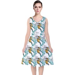 Birds V-neck Midi Sleeveless Dress  by Sparkle