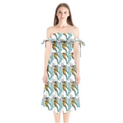 Birds Shoulder Tie Bardot Midi Dress by Sparkle