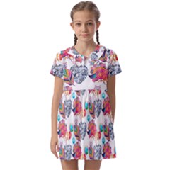 Flowers Diamonds Pattern Kids  Asymmetric Collar Dress by Sparkle