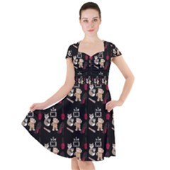 Cat Pattern Cap Sleeve Midi Dress by Sparkle