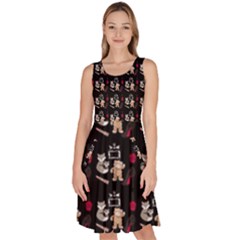 Cat Pattern Knee Length Skater Dress With Pockets by Sparkle