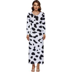 Black And White Leopard Dots Jaguar Long Sleeve Velour Longline Maxi Dress by ConteMonfrey
