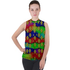 Blooming Stars On The Rainbow So Rare Mock Neck Chiffon Sleeveless Top by pepitasart