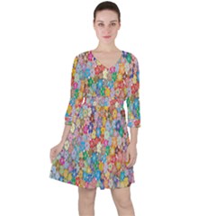 Floral Flowers Quarter Sleeve Ruffle Waist Dress by artworkshop