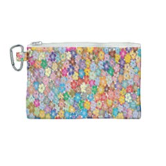 Floral Flowers Canvas Cosmetic Bag (medium) by artworkshop