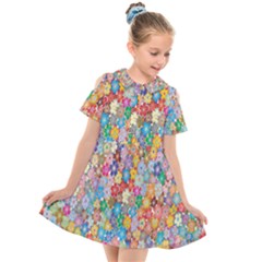 Floral Flowers Kids  Short Sleeve Shirt Dress by artworkshop