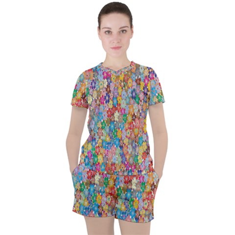 Floral Flowers Women s Tee And Shorts Set by artworkshop