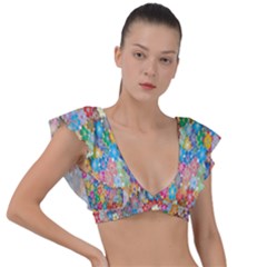 Floral Flowers Plunge Frill Sleeve Bikini Top by artworkshop