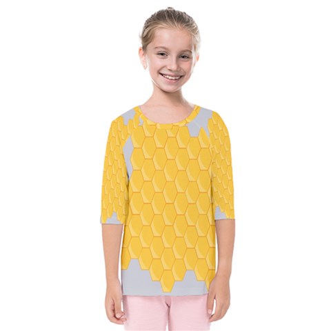 Hexagons Yellow Honeycomb Hive Bee Hive Pattern Kids  Quarter Sleeve Raglan Tee by artworkshop