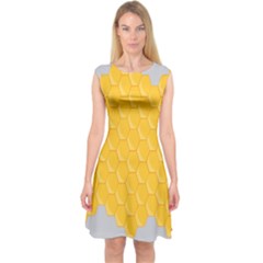 Hexagons Yellow Honeycomb Hive Bee Hive Pattern Capsleeve Midi Dress by artworkshop