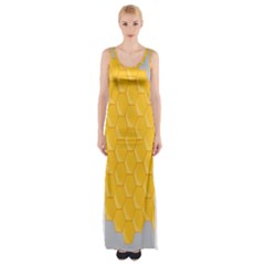 Hexagons Yellow Honeycomb Hive Bee Hive Pattern Thigh Split Maxi Dress by artworkshop