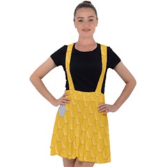 Hexagons Yellow Honeycomb Hive Bee Hive Pattern Velvet Suspender Skater Skirt by artworkshop