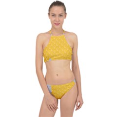 Hexagons Yellow Honeycomb Hive Bee Hive Pattern Racer Front Bikini Set by artworkshop