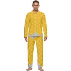 Hexagons Yellow Honeycomb Hive Bee Hive Pattern Men s Long Sleeve Velvet Pocket Pajamas Set by artworkshop