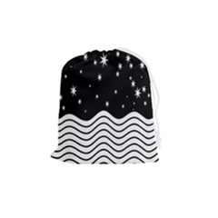 Black And White Waves And Stars Abstract Backdrop Clipart Drawstring Pouch (medium) by Amaryn4rt