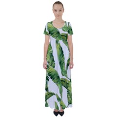 Sheets Tropical Plant Palm Summer Exotic High Waist Short Sleeve Maxi Dress by artworkshop