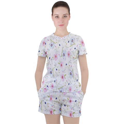 Pattern Flowers Women s Tee And Shorts Set by artworkshop