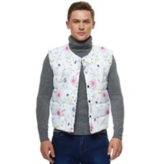 Pattern Flowers Men s Short Button Up Puffer Vest	 by artworkshop