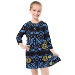 Folk Flowers Print Floral Pattern Ethnic Art Kids  Quarter Sleeve Shirt Dress by Eskimos