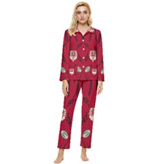 Folk Flowers Print Floral Pattern Ethnic Art Womens  Long Sleeve Velvet Pocket Pajamas Set by Eskimos