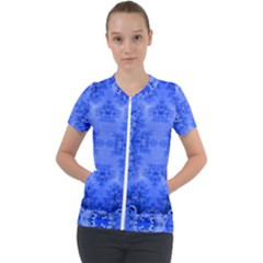 Blue Sky Over The Bluebells Frost Fractal Short Sleeve Zip Up Jacket by Artist4God