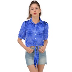 Blue Sky Over The Bluebells Frost Fractal Tie Front Shirt  by Artist4God