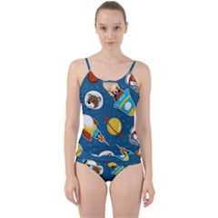 Seamless-pattern-vector-with-spacecraft-funny-animals-astronaut Cut Out Top Tankini Set by Jancukart