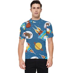 Seamless-pattern-vector-with-spacecraft-funny-animals-astronaut Men s Short Sleeve Rash Guard by Jancukart