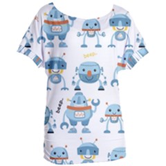 Seamless Pattern With Funny Robot Cartoon Women s Oversized Tee by Jancukart