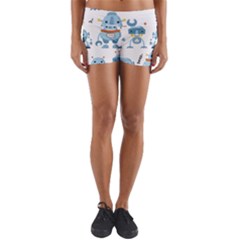 Seamless Pattern With Funny Robot Cartoon Yoga Shorts by Jancukart