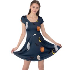 Halloween Ghost Pumpkin Bat Skull Cap Sleeve Dress by artworkshop