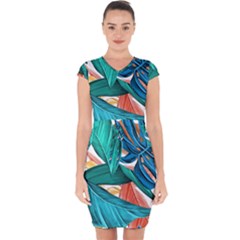 Leaves Tropical Exotic Capsleeve Drawstring Dress  by artworkshop