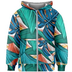 Leaves Tropical Exotic Kids  Zipper Hoodie Without Drawstring by artworkshop