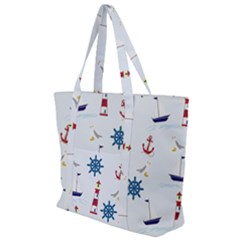 Lighthouse Sail Boat Seagull Zip Up Canvas Bag by artworkshop