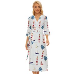 Lighthouse Sail Boat Seagull Midsummer Wrap Dress by artworkshop