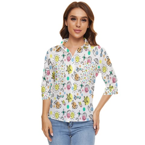 Drawing Pattern Women s Quarter Sleeve Pocket Shirt by artworkshop