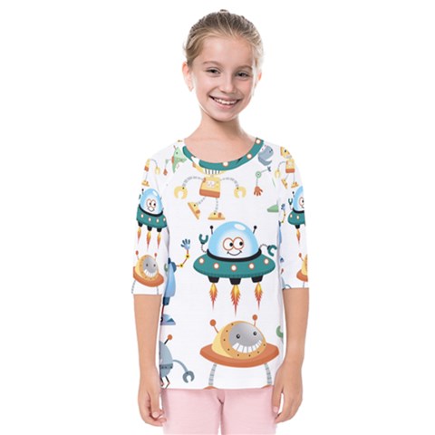 Vector-set-funny-robots-cartoon Kids  Quarter Sleeve Raglan Tee by Jancukart