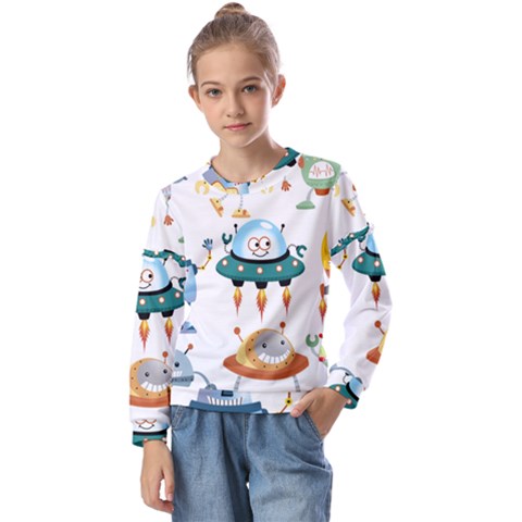 Vector-set-funny-robots-cartoon Kids  Long Sleeve Tee With Frill  by Jancukart